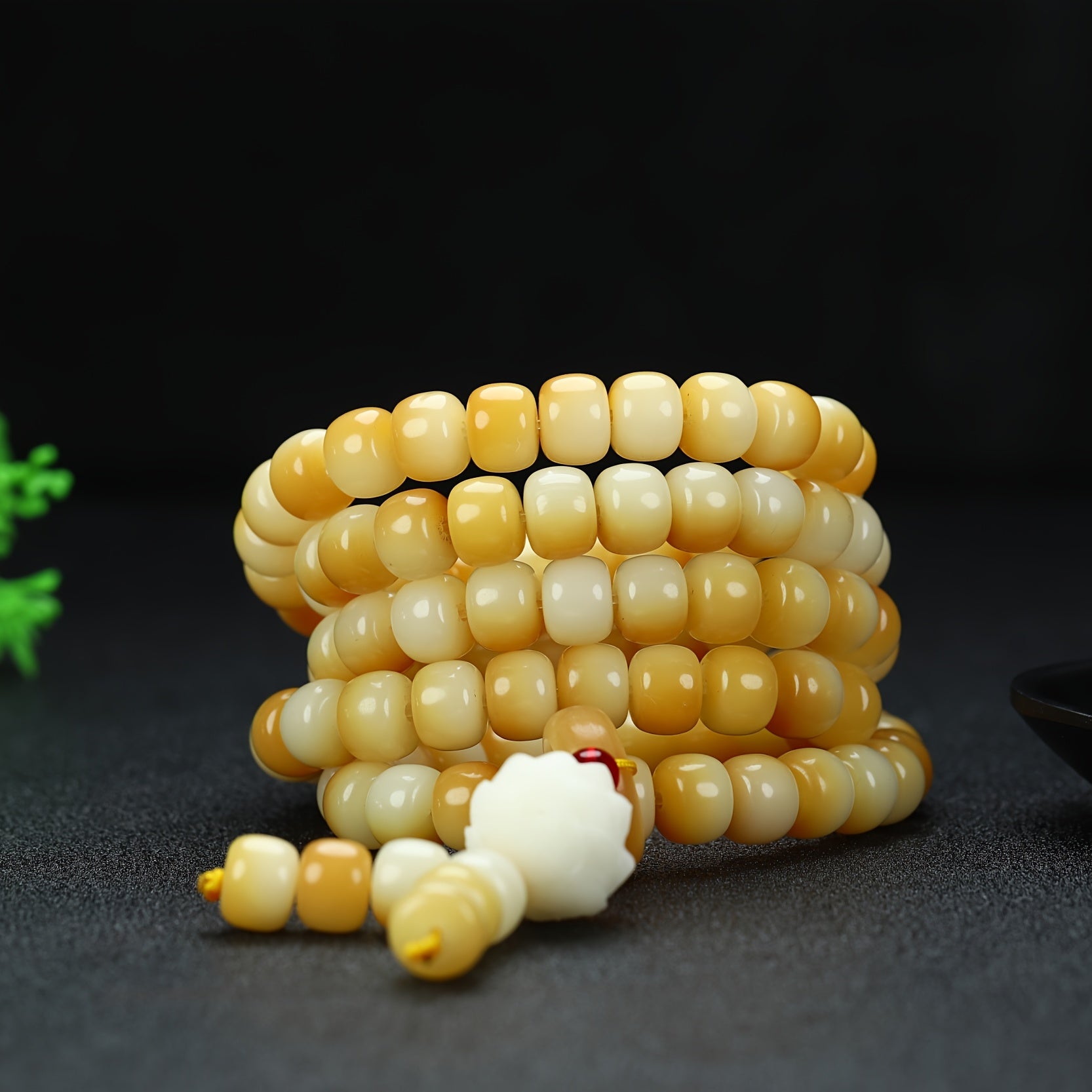 Natural Handmade Braided 108 Beads Rosary Bracelet Necklace - Yellow & White for Spiritual Healing and Protection