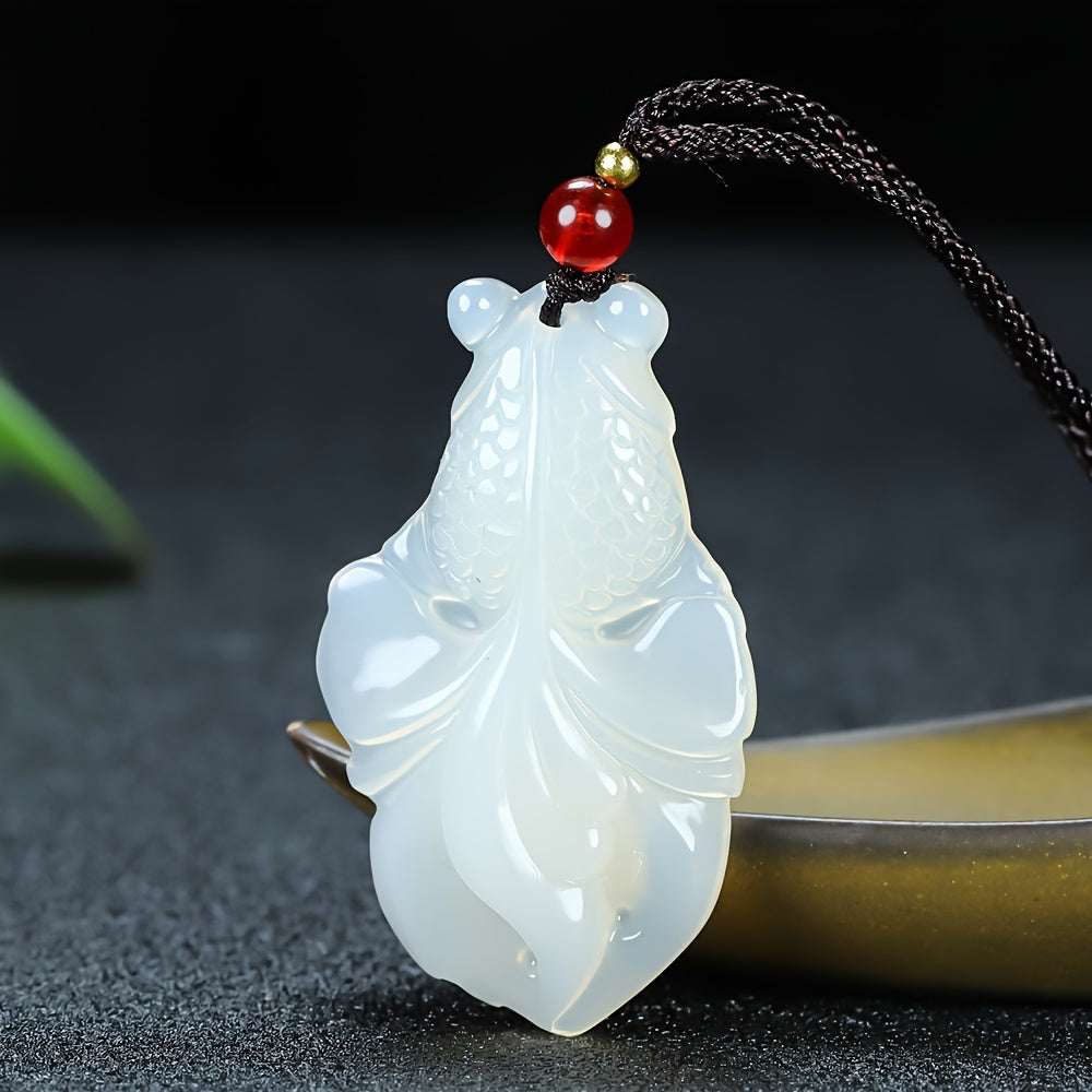 Men's Yellow Jade Fish Pendant Necklace for Prosperity, Abundance & Good Fortune