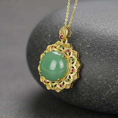 Elegant Natural Stone Filigree Pendant Necklace for Positive Energy and Spiritual Harmony, Vintage Jewelry with Faux Gemstone