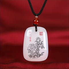 White Agate Double-Sided Engraved Pendant for Wealth, Peace & Elegance