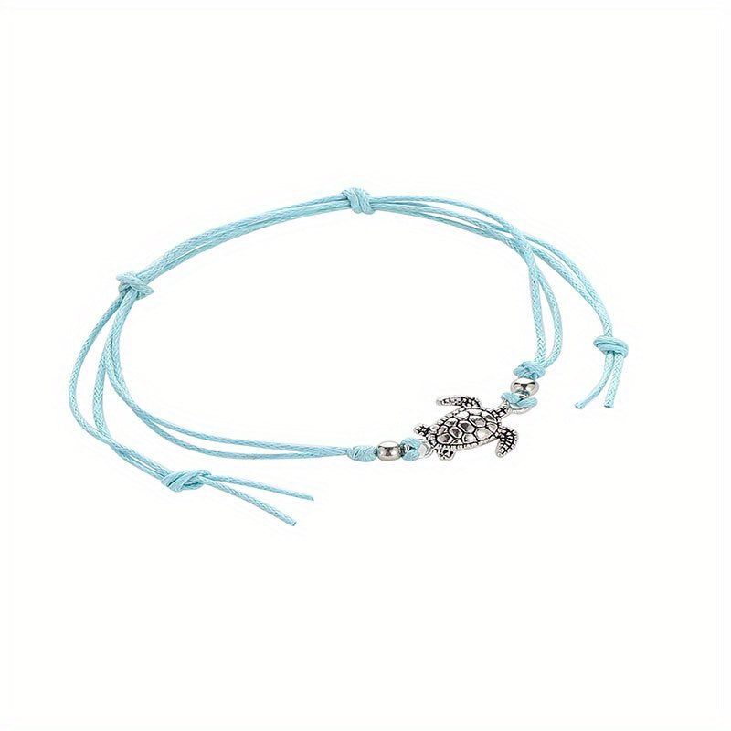 Adjustable Length Retro Hemp Turtle Anklet Handwoven Turtle Beach Foot Jewelry - Harmonious Energy & Coastal Charm for Daily Wear