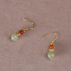 Natural South Red Agate Earrings - Vintage Dangle Design with Green-Red Stone for Energy Balance & Daily Elegance