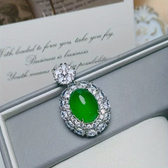 Elegant Oval Onyx Pendant with High Ice Agate Dove Egg Drop - Natural Stone Necklace for Women