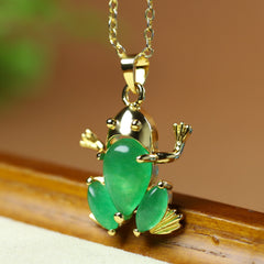 Natural Stone Frog Pendant Necklace - Whimsical Golden-Tone Charm for Pride Month & Music Festivals with Positive Energy