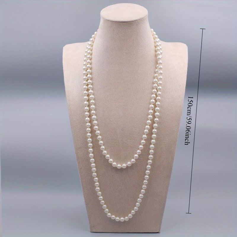 Elegant Long Necklace for Women - Versatile Sweater Chain with Smooth Beads, Timeless Birthday & Anniversary Gift for Her