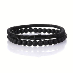 2pcs Minimalist Natural Stone Bracelet Set - Grounding Energy for Men's Daily Wear