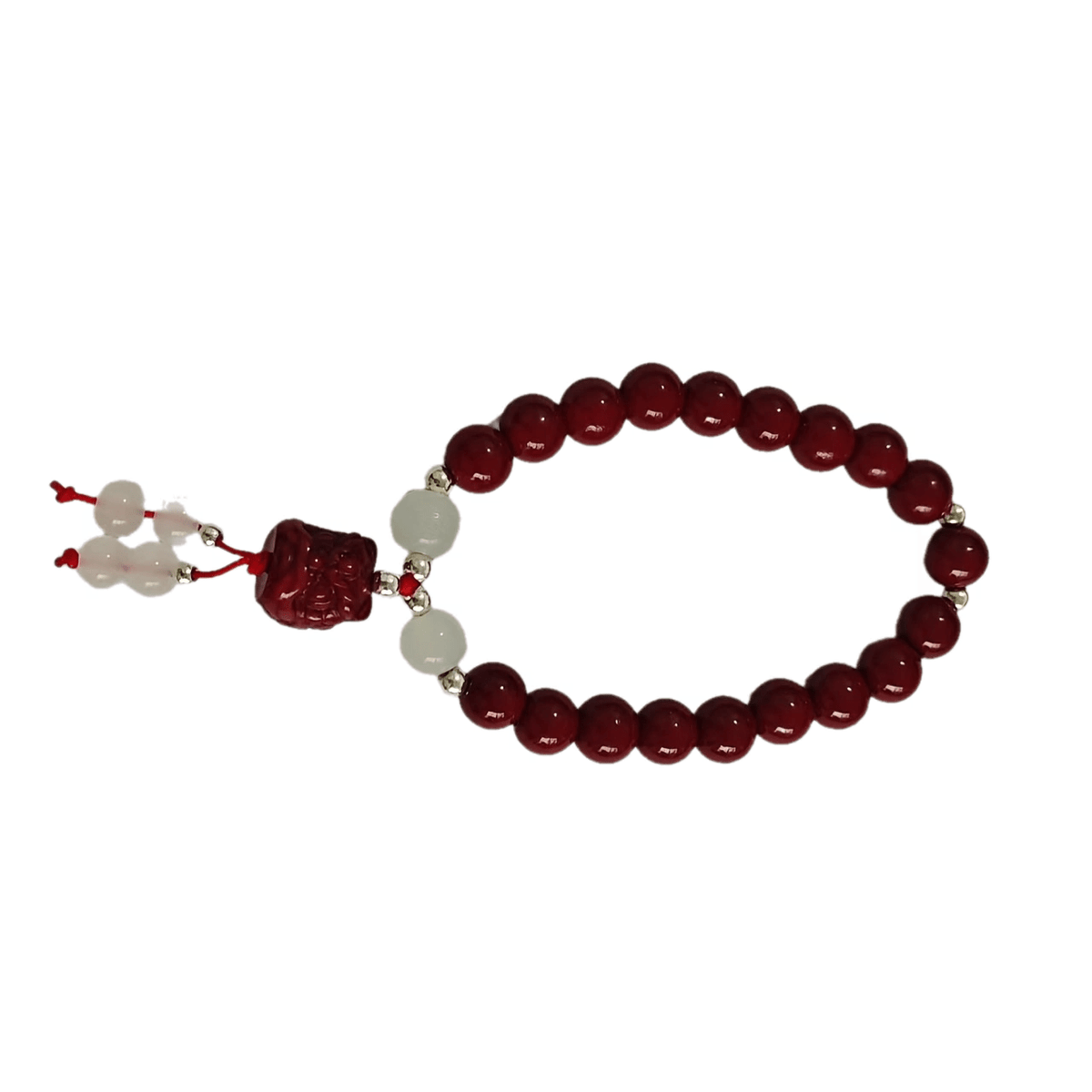 Vintage Chinese Lion Beaded Bracelet - Bohemian Style with Red & Clear Beads for Harmony & Prosperity