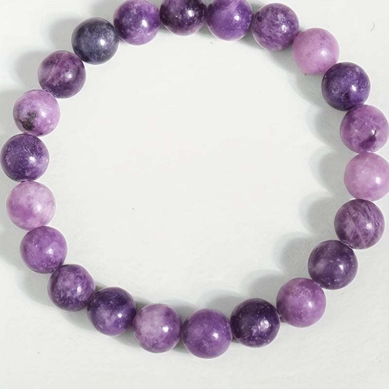 1pc Purple Lepidolite Bracelet - Elastic Stretch Lithium-Rich Stone Beads for Casual Style & Mother’s Day Gift