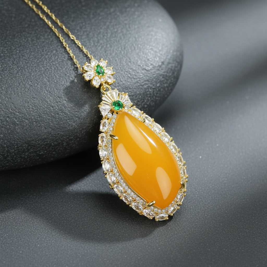 Elegant Deep Yellow Agate Charm Necklace for Confidence and Joy - Men's Fashion Sweater Chain