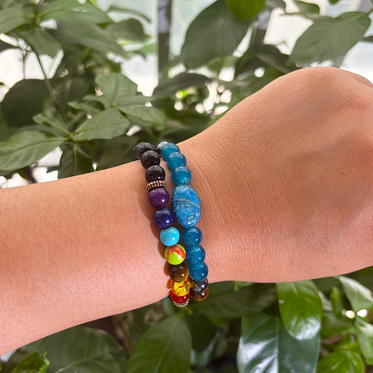 Blue Apatite & Tiger Eye Beaded Bracelet - Handmade Bohemian Style Meditation Jewelry for Spiritual Energy & Positive Vibes