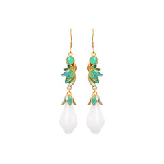 Vintage Inspired Teardrop Earrings with Synthetic White Jade Turquoise Accents Daily Wear Vacation Energy Enhancing July Birthstone Jewelry