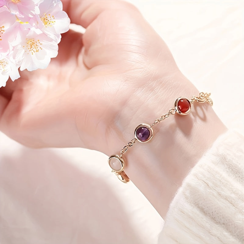1pc Women's Elegant Luxury Natural Stone & Crystal Bead Bracelet - Multi-Color Energy Boost - Perfect Gift for Special Occasions