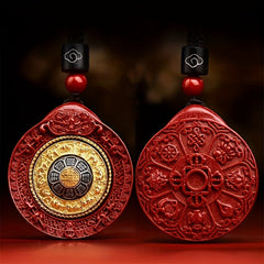 Boho Style Cinnabar Stone Eight Trigrams Pendant Necklace - Tibetan Amulet for Good Fortune & Protection