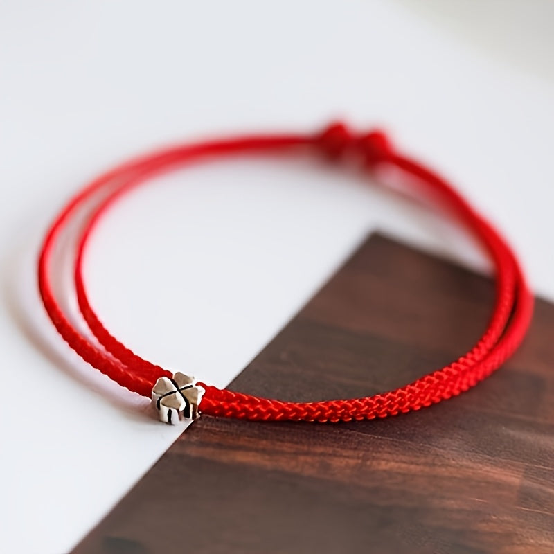 Elegant Red Rope Clover Bracelet - Lucky Charm for Harmony & Prosperity