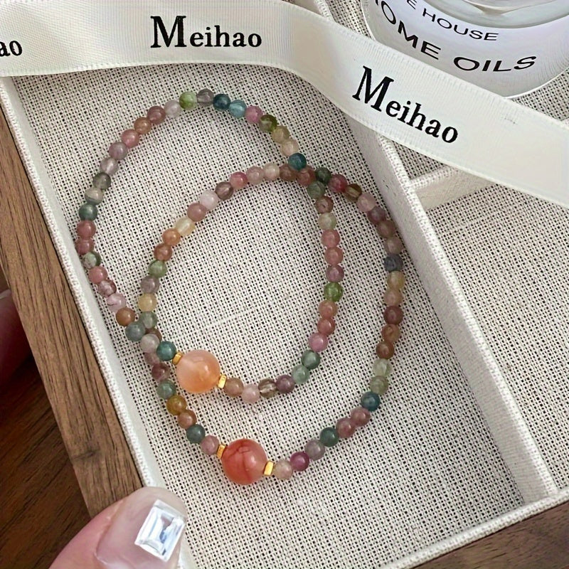 Pink Elastic Bohemian Bracelet - Handmade Beads for Daily Wear & Wedding Occasions