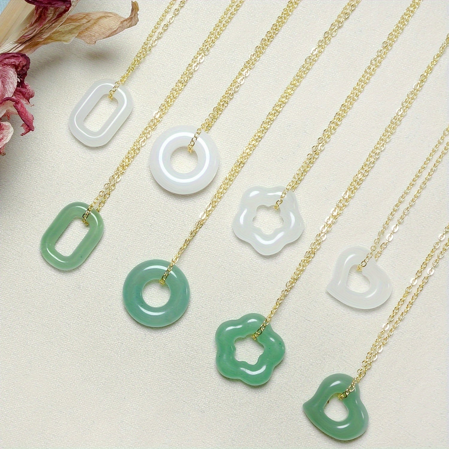 Heart & Flower Geometric Stone Necklace: Natural Energy Protection for Men