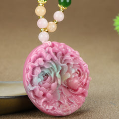 Bohemian Style Natural Stone Floral Pendant Necklace - Pink & Rose Design with Golden-Tone Accents
