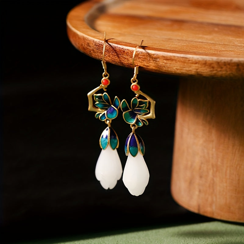 Chinese Enamel Flower Earrings - Eastern Elegance & Harmonious Energy for Daily Wear