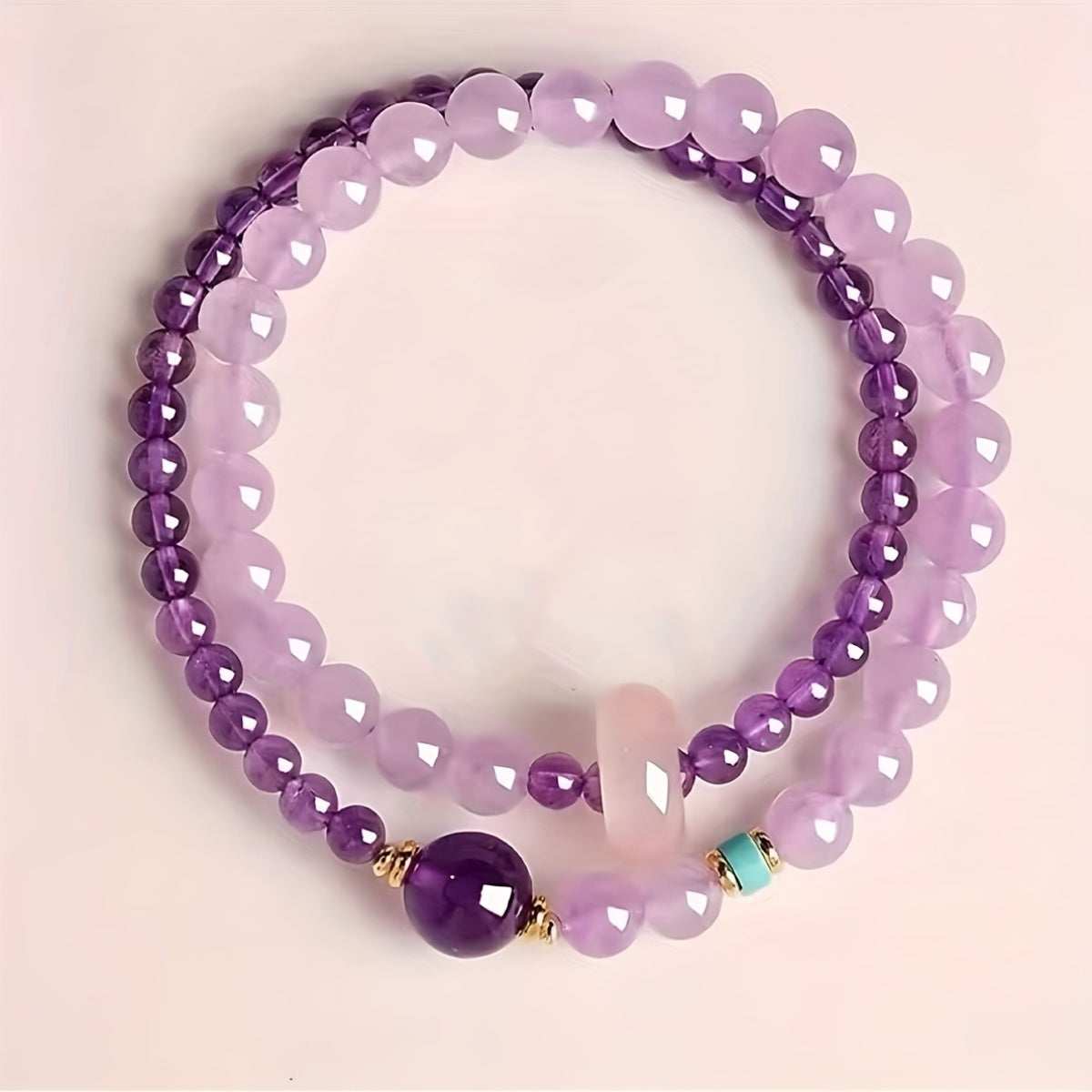 1pc Elegant Purple Double Circle Bracelet - Simple Lavender Stackable Bracelet for Harmony & Prosperity