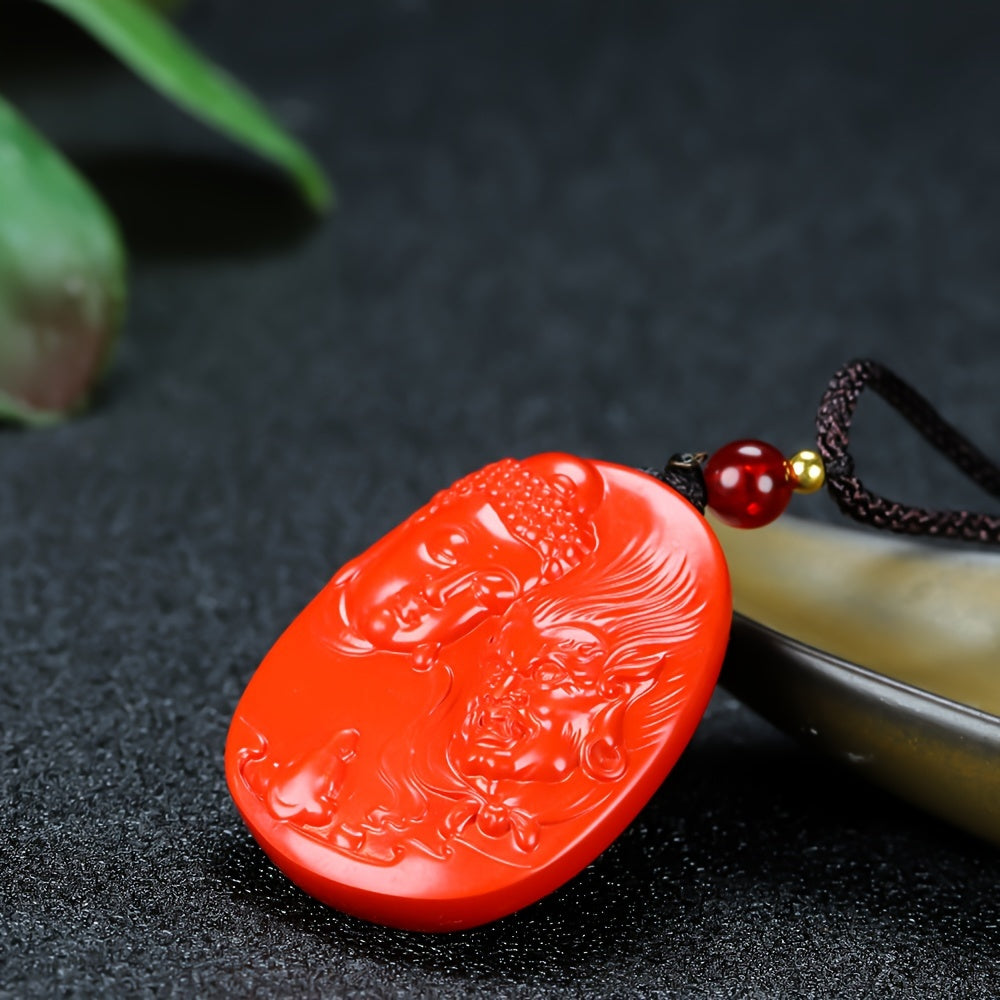 Red Cinnabar Buddha and Demon Pendant for Spiritual Protection, Karmic Balance, and Energy Cleansing