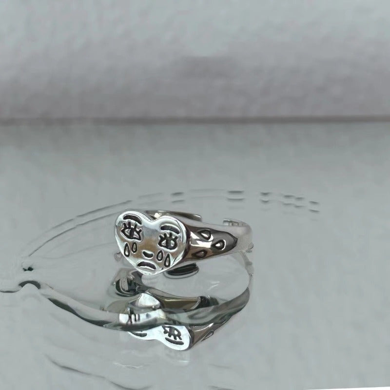 Vintage Crying Graffiti Ring — Adjustable Unisex Couple Band with Spiritual Symbolism