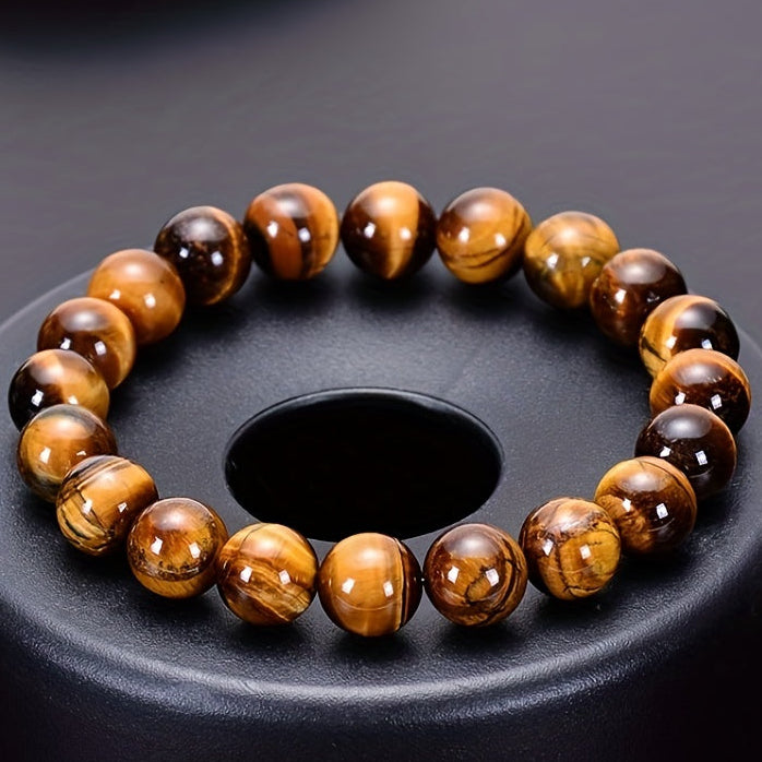 Hot Selling Fashion Men's Beaded Bracelet, Unique Natural Tiger Eye Stone Handmade Elastic Wristband for Him