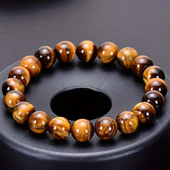 Hot Selling Fashion Men's Beaded Bracelet, Unique Natural Tiger Eye Stone Handmade Elastic Wristband for Him