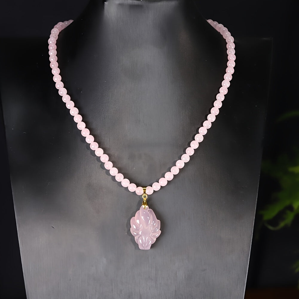 Rose Quartz Fox Pendant Necklace - December Birthstone for Love & Harmony