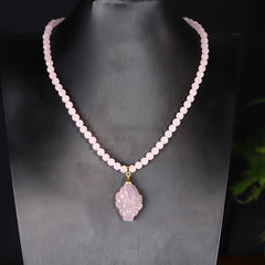 Rose Quartz Fox Pendant Necklace - December Birthstone for Love & Harmony