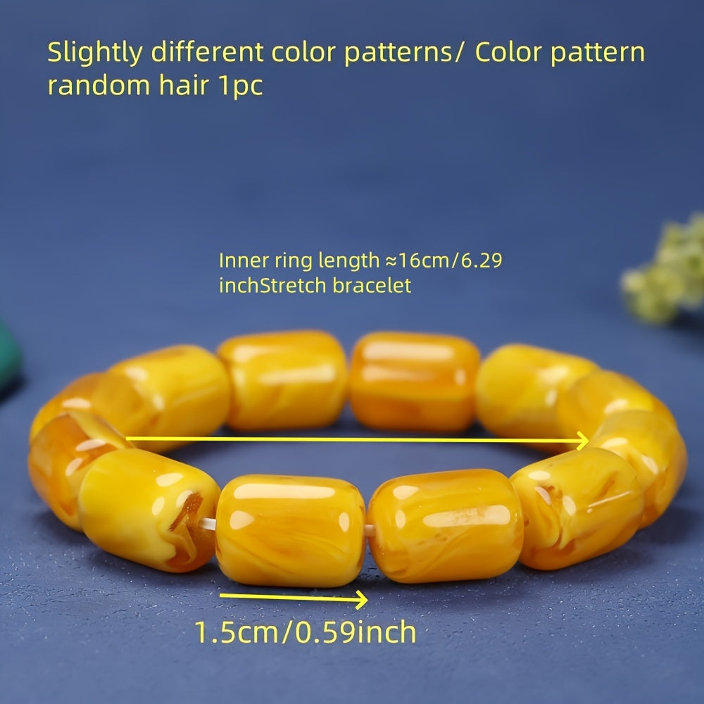 Natural Amber-like Bead Bracelet - Golden Yellow Energy for Daily Wear & Protection