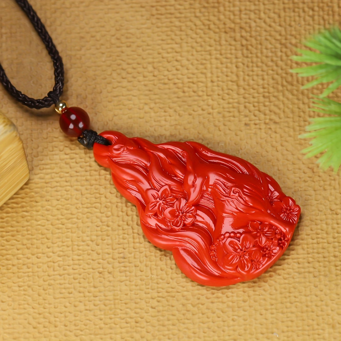 Cinnabar Nine-Tailed Fox Pendant for Protection, Prosperity & Casual Elegance