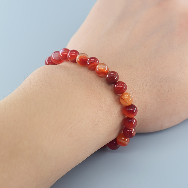 Red Striped Agate Bracelet - Natural Stone Energy for Daily Wear & Preppy Sporty Style