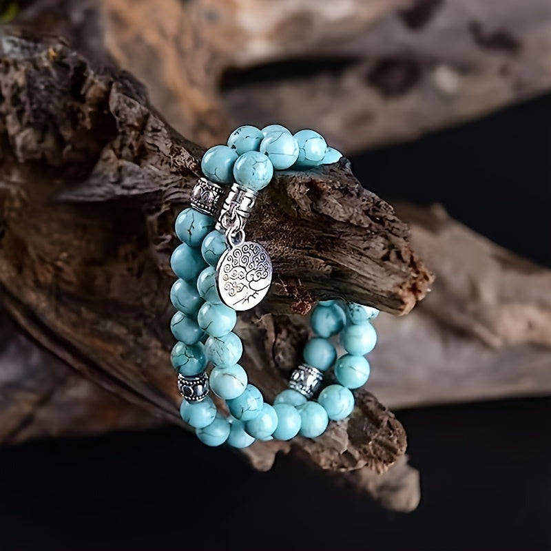Turquoise Bracelet Set with Tree of Life - Energy Healing and Mindful Living