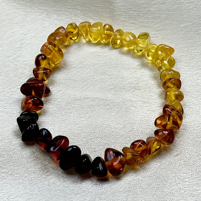 Natural Amber Gradient Bracelet for Sacral Chakra, Creative Energy, and Bohemian Style