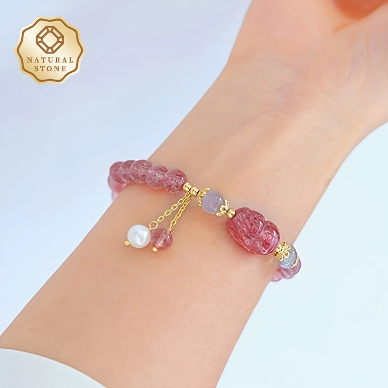 Pink Strawberry & Moonstone Bracelet - Harmony & Love Energy Boost