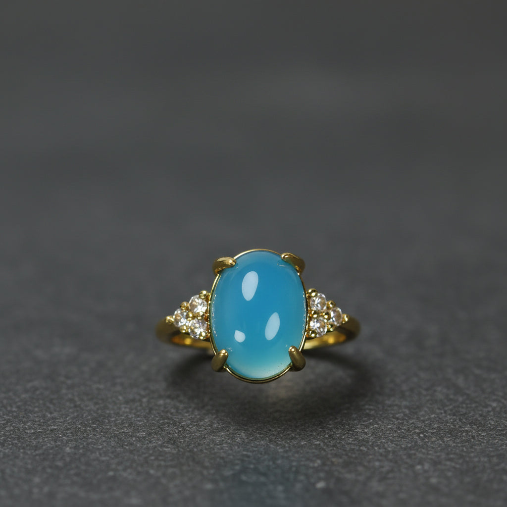 Vintage Blue Agate Adjustable Ring for Calmness and Communication