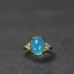 Vintage Blue Agate Adjustable Ring for Calmness and Communication