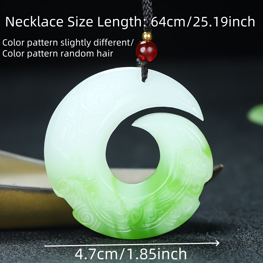 Elegant Antique Green & White Natural Stone Pendant Necklace - Cultural Charm with Gradient Energy