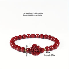 Rose Cinnabar Beaded Stretch Bracelet - Amass Fortunes with Natural Energy