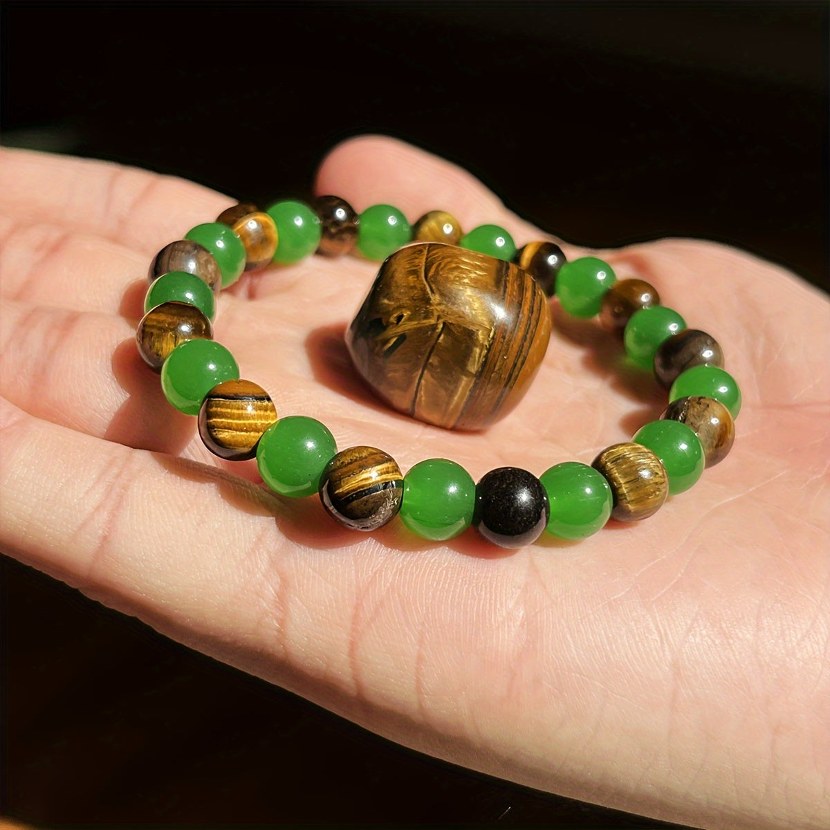 Natural Good Luck Bracelet - Tiger Eye & Green Aventurine for Wealth & Mindfulness