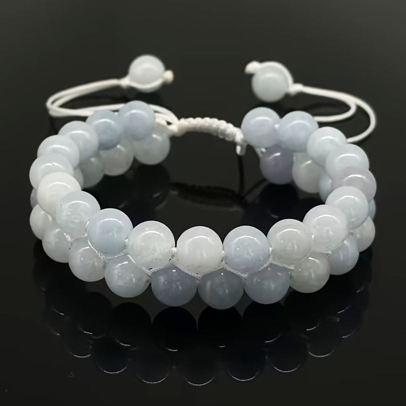 1 Pcs Natural Aquamarine Beaded Bracelet - Unisex Stone Bracelet for Daily Wear & Holiday Decor with Energy Balancing