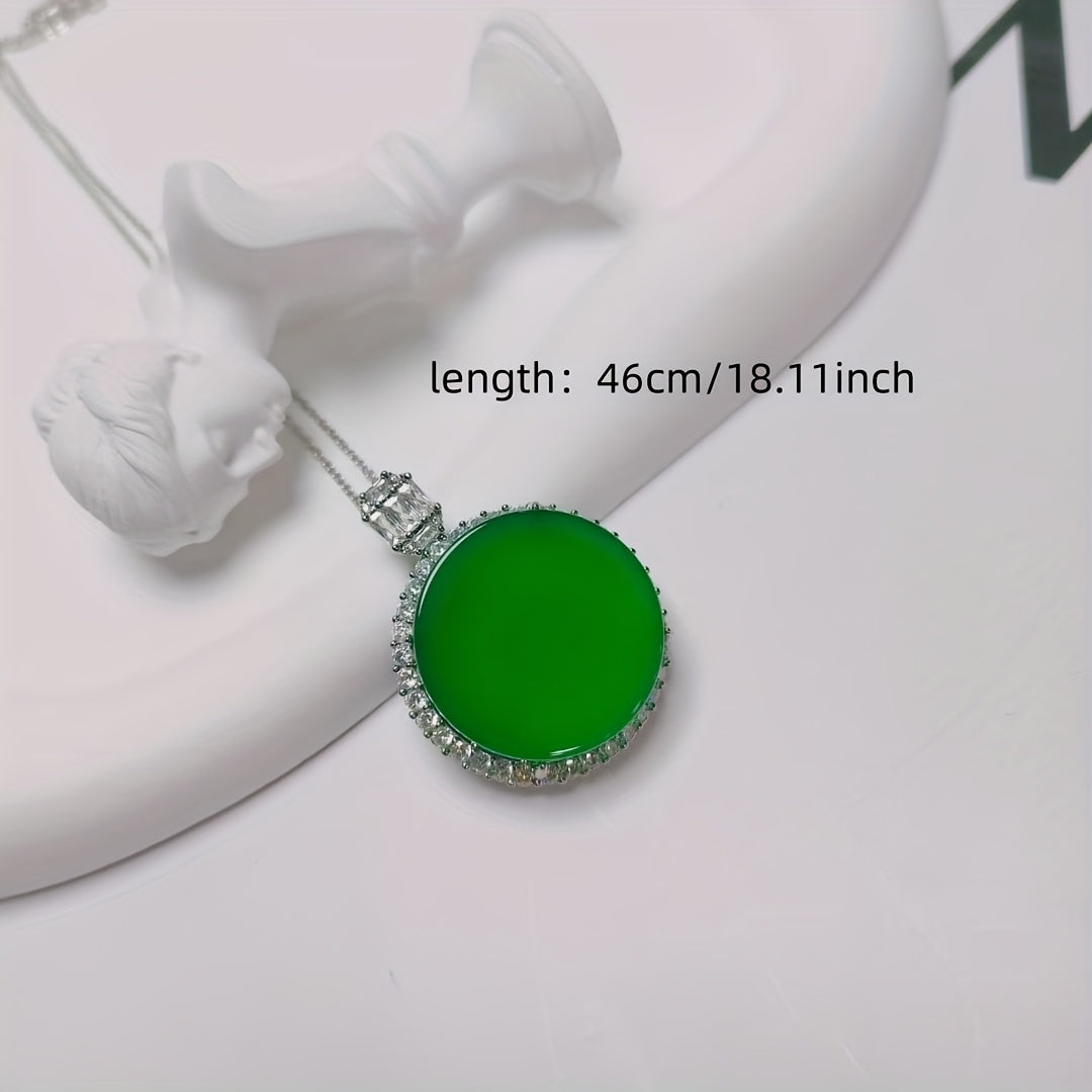 Elegant Green Agate Pendant Necklace with Crystal Accents - Mens Fashion Jewelry Birthday Gift for Him