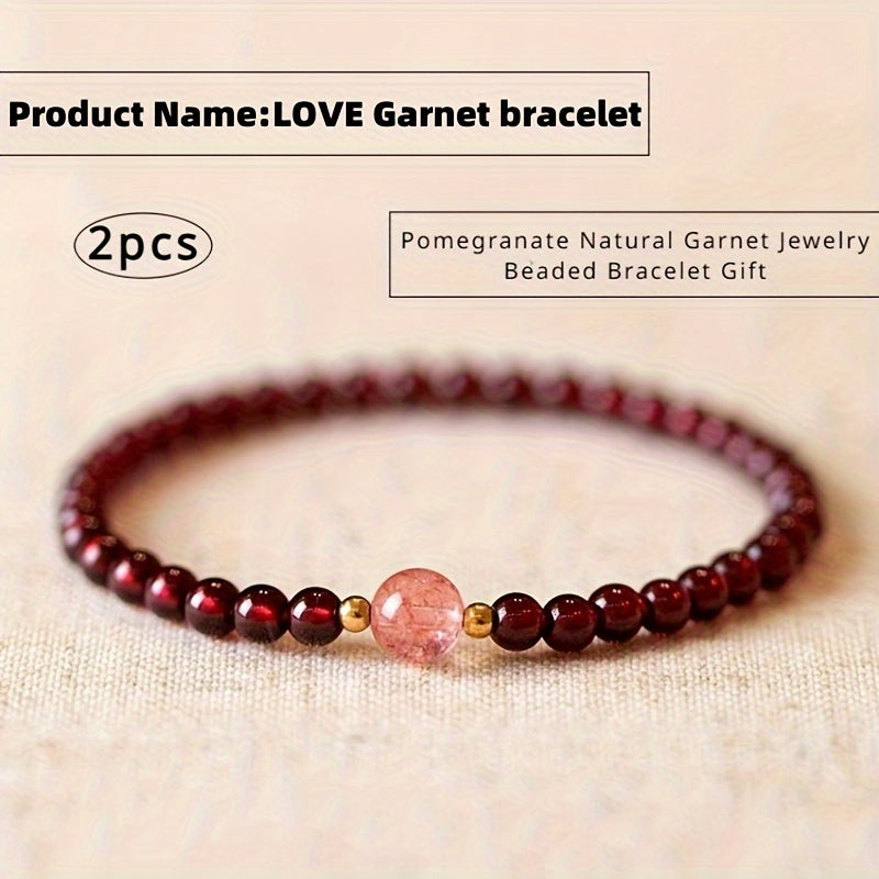 Pomegranate Garnet Beaded Bracelet Set - Harmony & Prosperity for Daily Wear