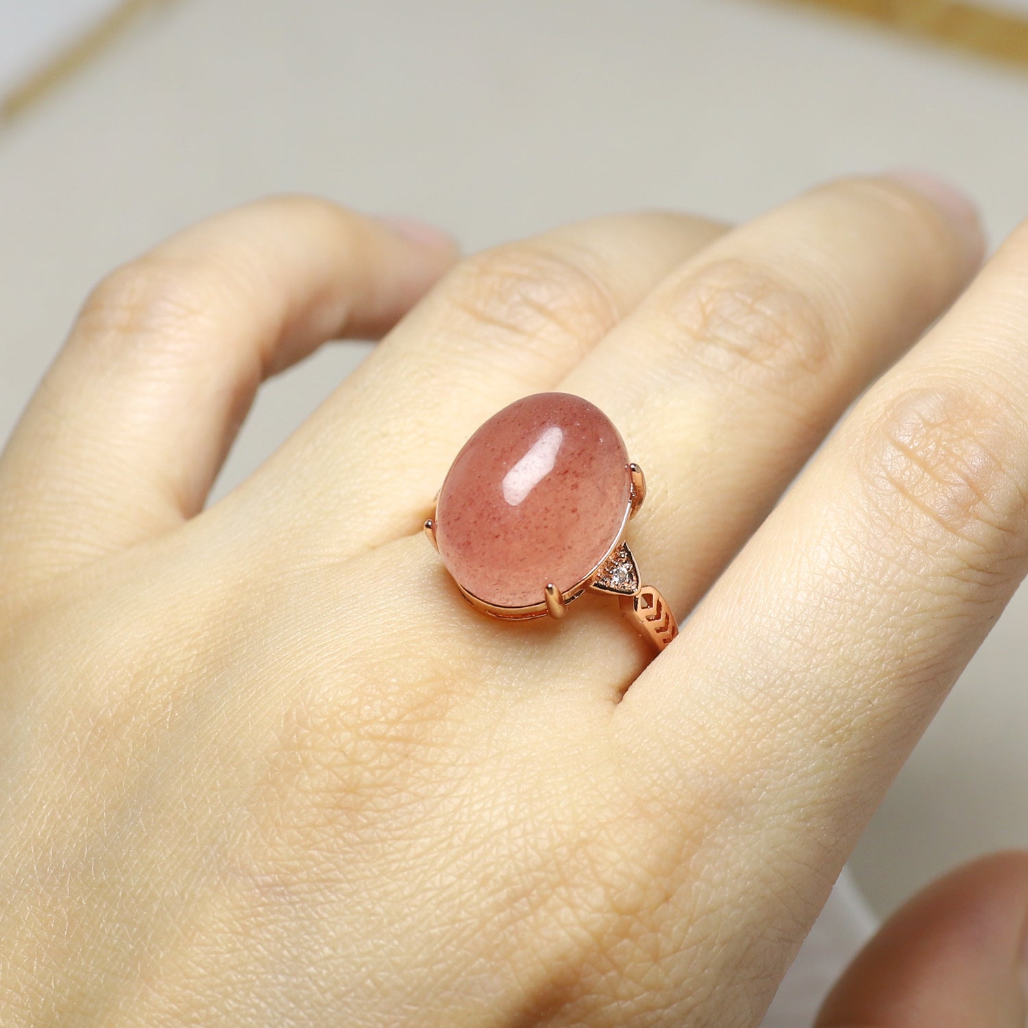 Strawberry Quartz Ring - Sweet Pink Stone for Love & Beach Party Energy