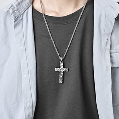 "Retro Pebble Titanium Steel Cross Necklace — Spiritual Protection & Inner Strength