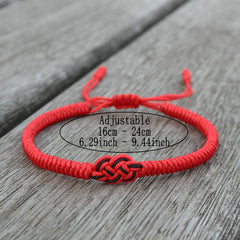 Handmade Woven Ethnic Heart Knot Red Rope Bracelet - Energy Boosting & Protection