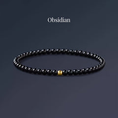 Elegant Obsidian & Golden Bead Bracelet for Protection & Balance