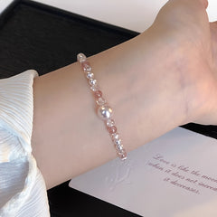 1pc Elegant Acrylic Bracelet for Women - Sweet & Chic Design with Pink & White Beads for Daily Wear & Sports