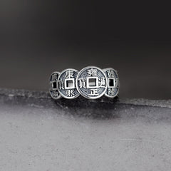 Five Emperor Coins Open Ring - Retro Design for Wealth Attraction & Protection