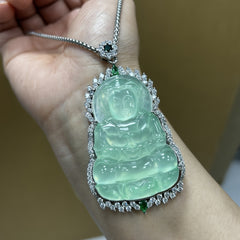 Elegant Icy Green Aquamarine Guanyin Pendant for Serenity, Healing & Spiritual Protection